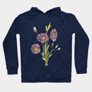 Purple Aster Flowers Watercolor Painting Hoodie